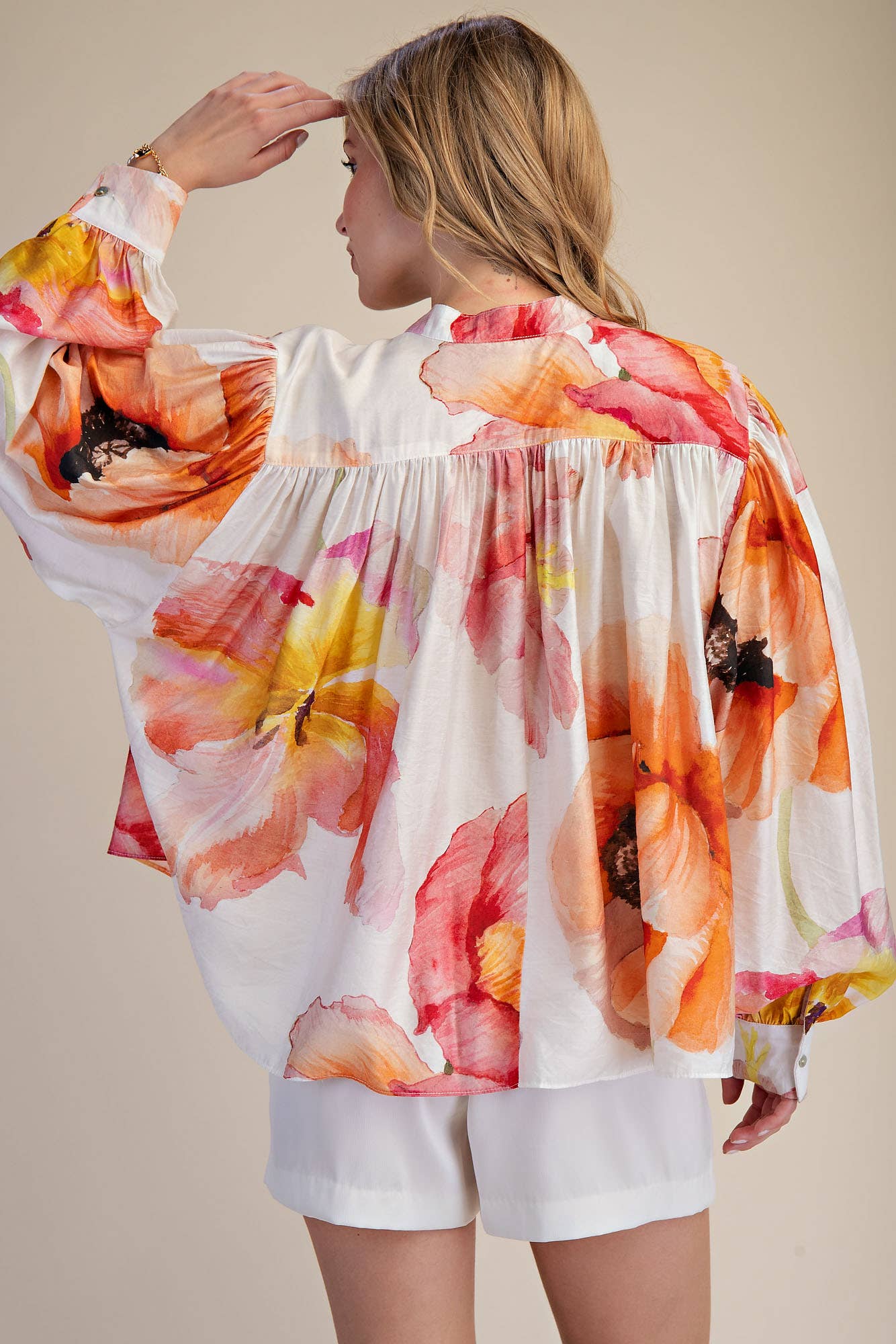 Neck Band Long Sleeve Voluminous Blouse