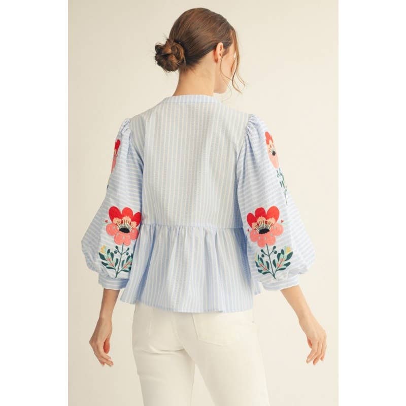 Embroidered Stripe Top