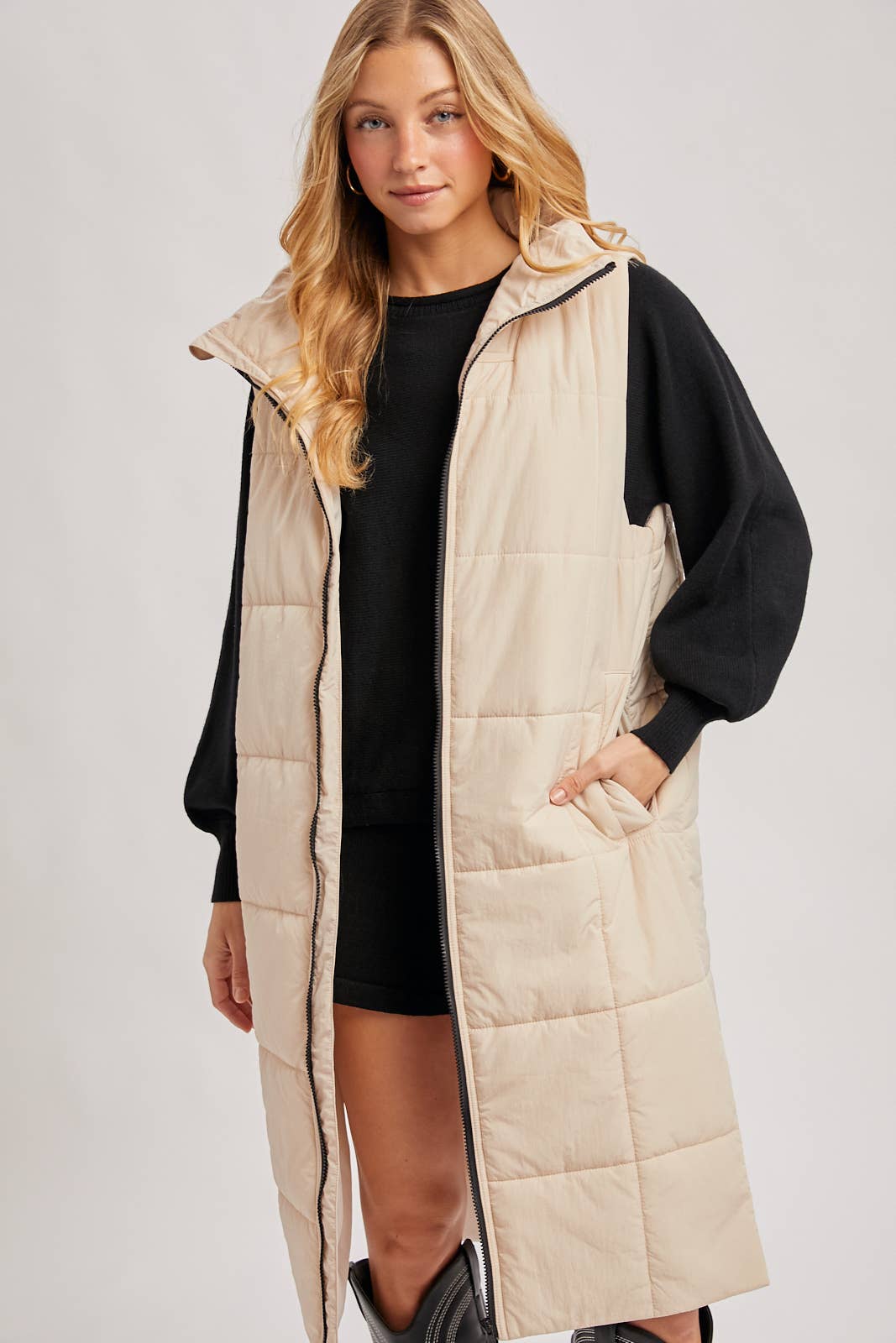 QUILTED LONGLINE PUFFER VEST
