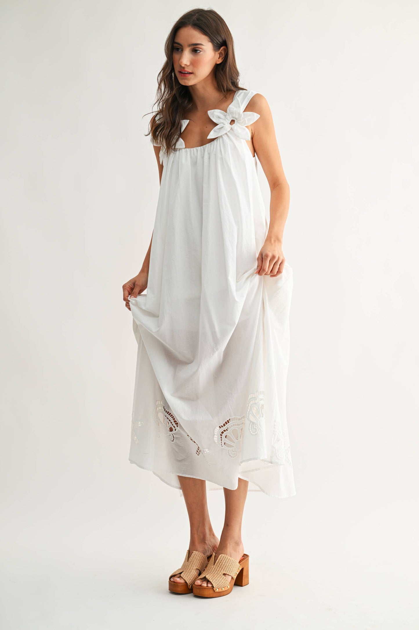 CJD27089 Embroidered Maxi Dress with Floral Shoulder Accents