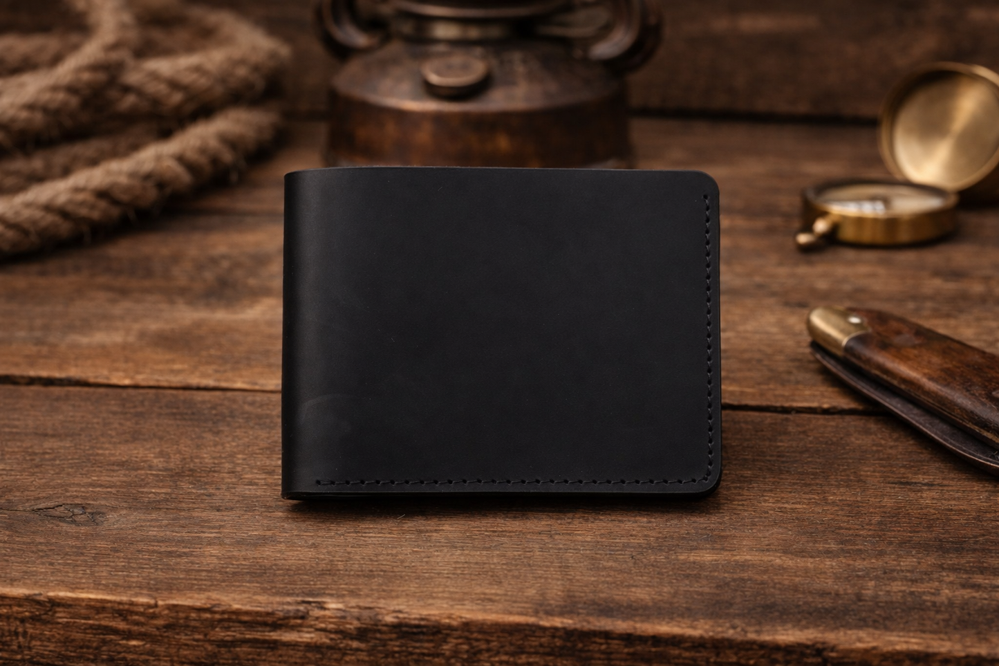Men’s Full-Grain Crazy Leather Bifold Wallet Premium Leather