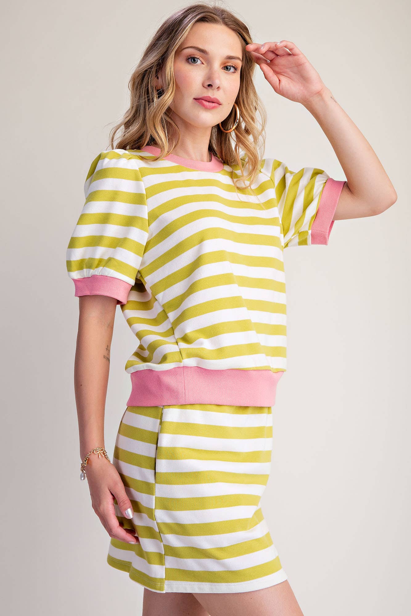 Stripe Sweatshirts Pullover Puff Sleeve