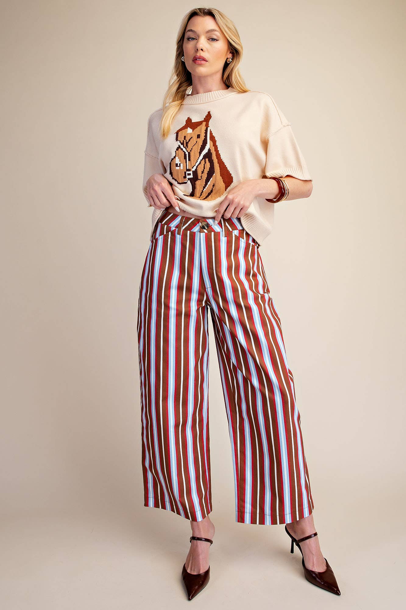 Barrel Leg Stripe Casual High Waist Pants