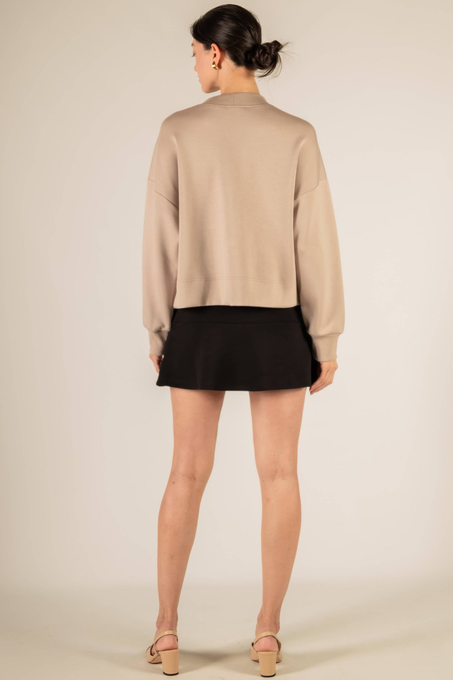 P. CILL Butter Modal Rib Contrast Oversized Cropped Cardigan