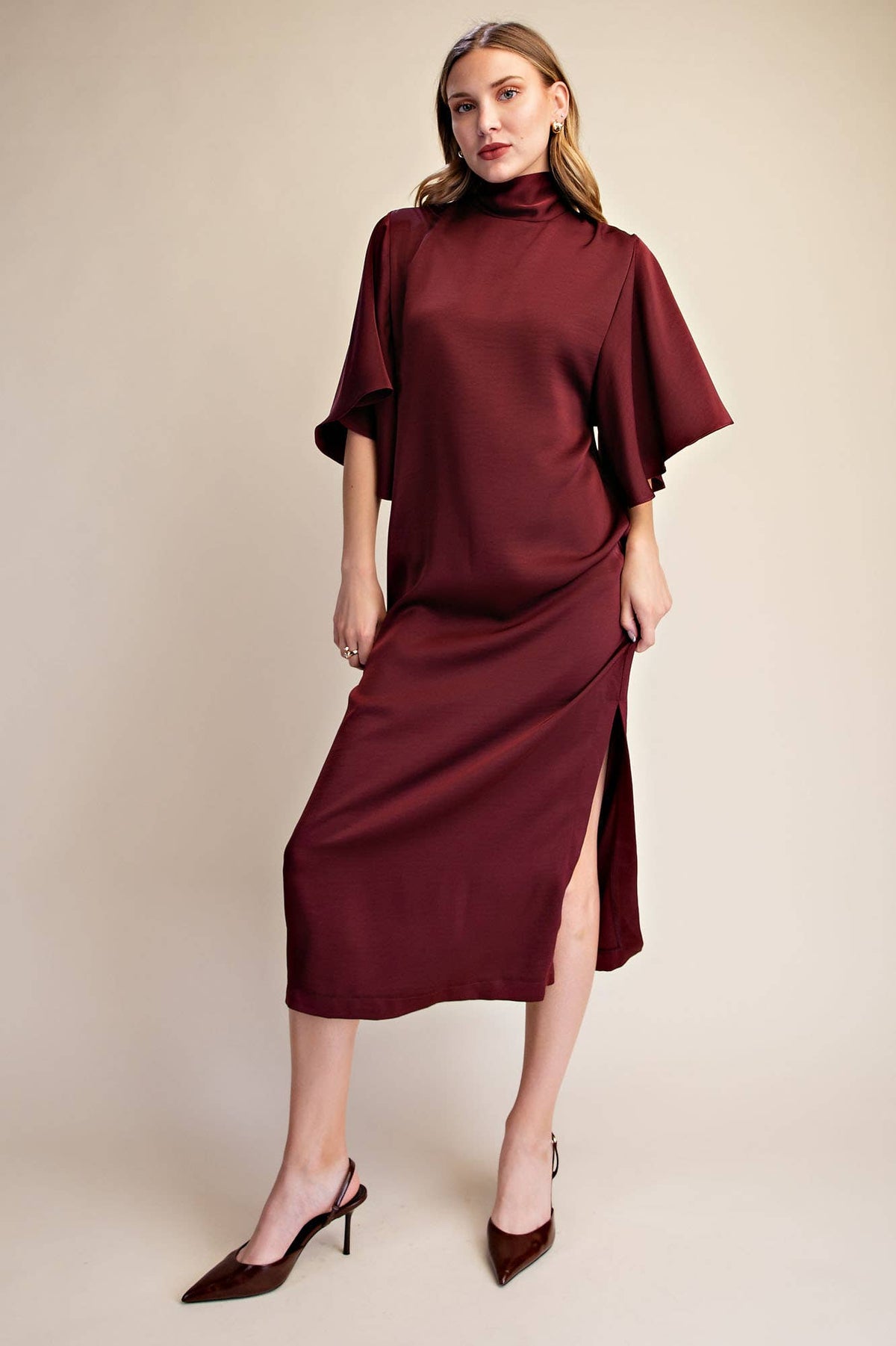 Flowy Satin Tie Back Midi Dress