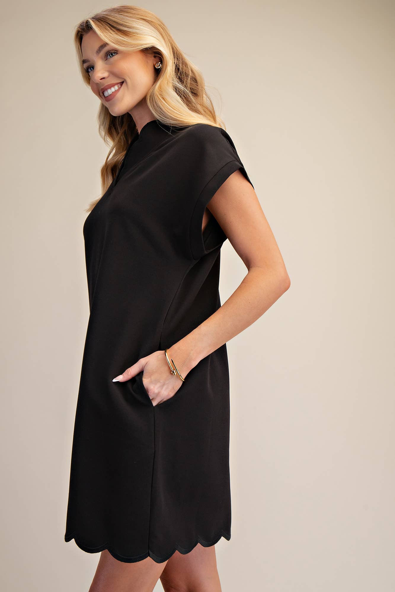 Scallop V-Neck Mini Dress
