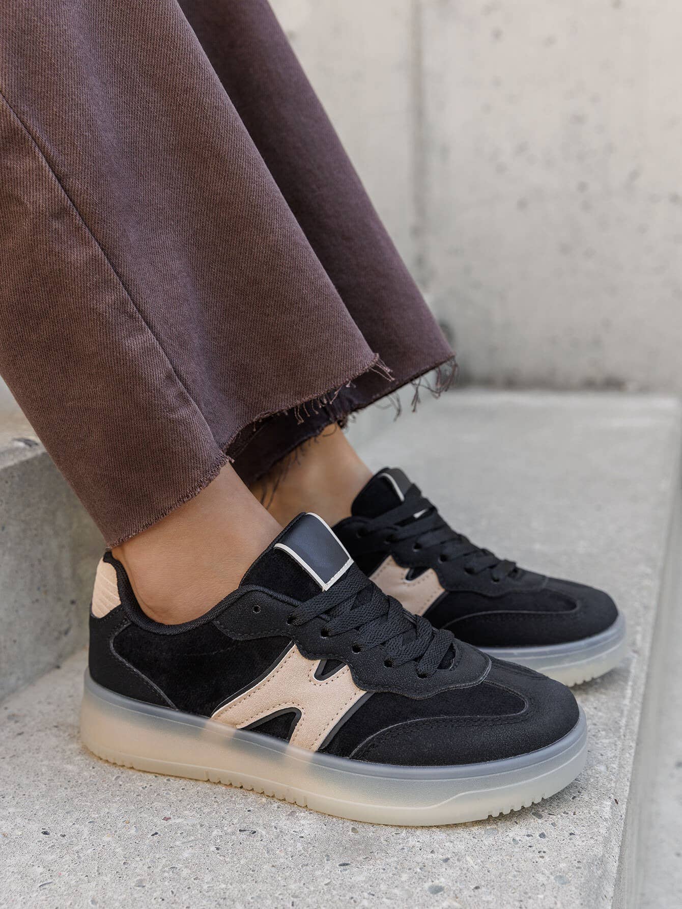 CLASSIC STREET COLOUR CONTRAST FAUX SUEDE LACE UP SNEAKERS