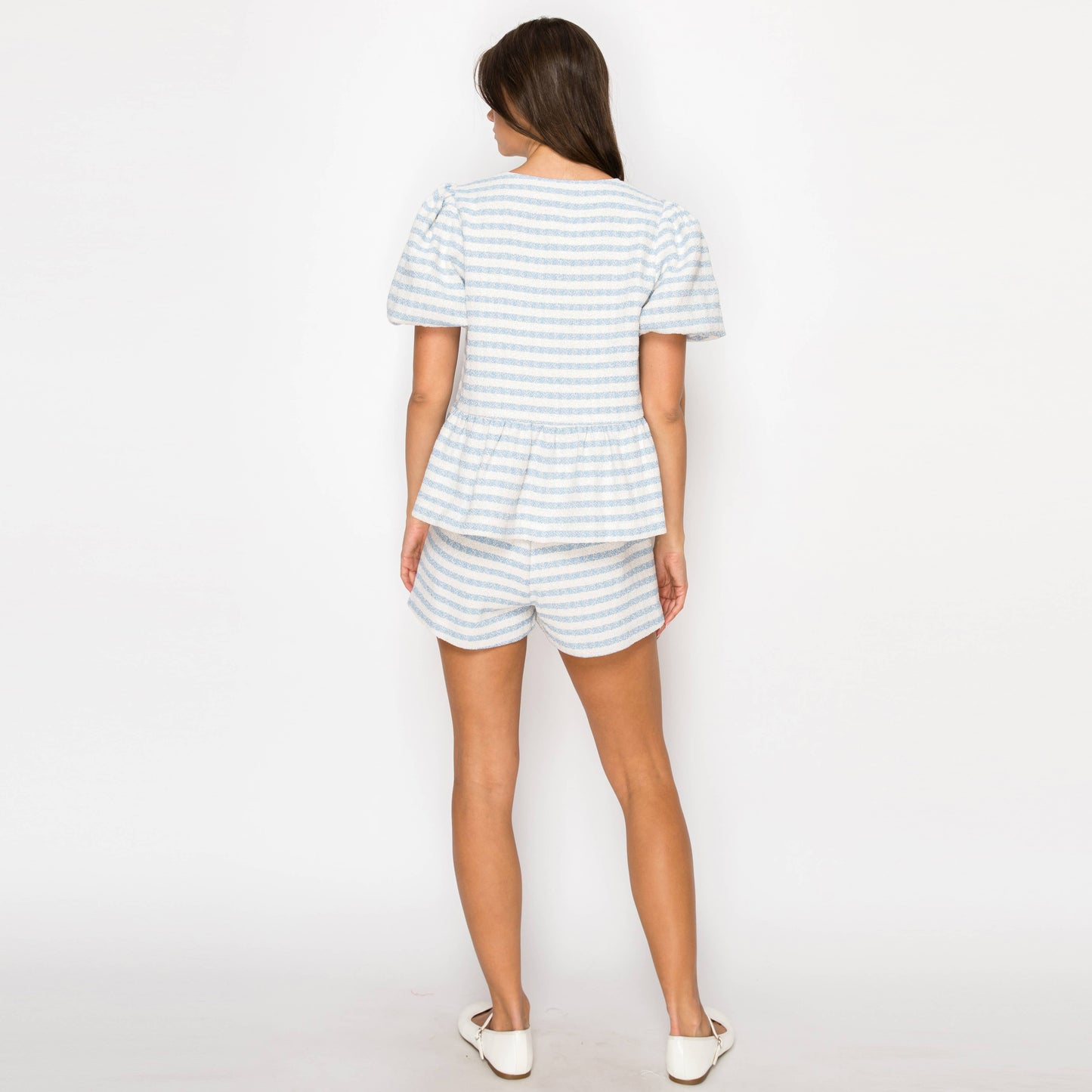 Sky blue  Summer French Boucle Peplum Jacket - LWJ1145