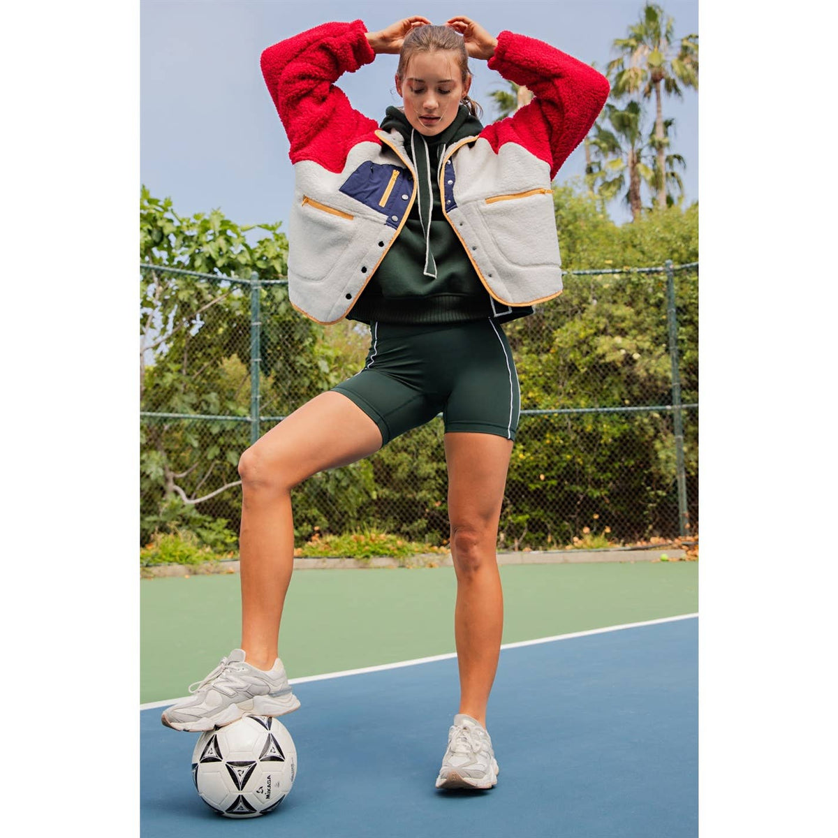SHERPA COLOR BLOCK BUTTON UP JACKET