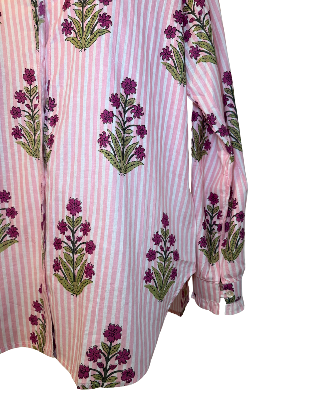Women's Floral Striped Block Print Ruffled Blouse