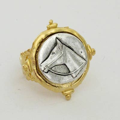 Handcast Gold and Silver Intaglio Horse Adjustable Ring