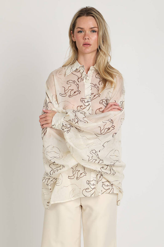 Horse Stencil Print Sheer Blouse