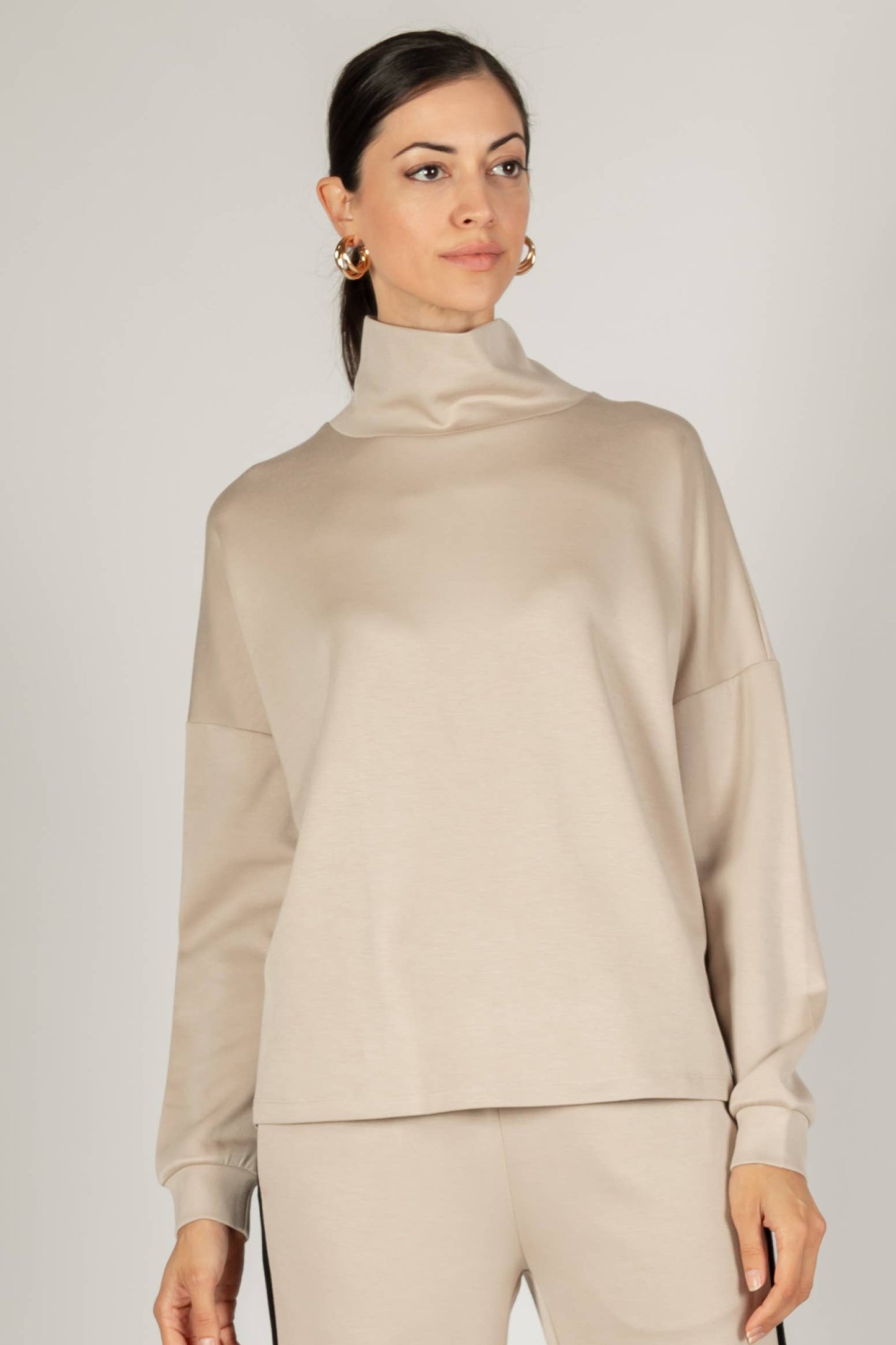 P. CILL Butter Modal Cowl Neck Long Sleeve Top