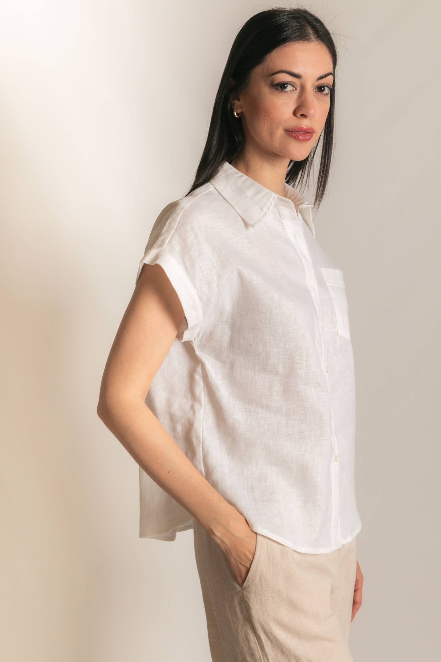 P.CILL Linen Relaxed Short Sleeve Button Up Shirt