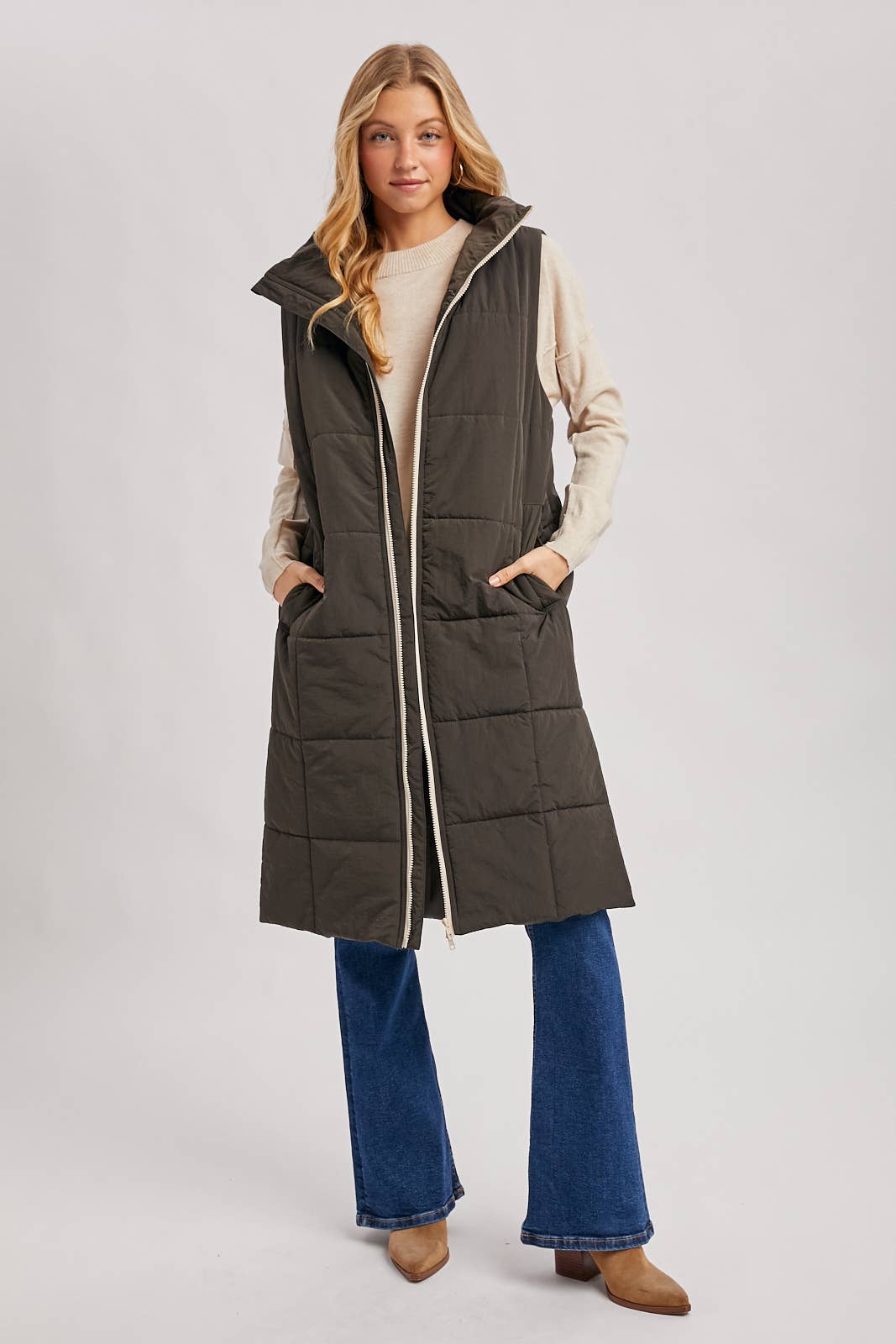 QUILTED LONGLINE PUFFER VEST
