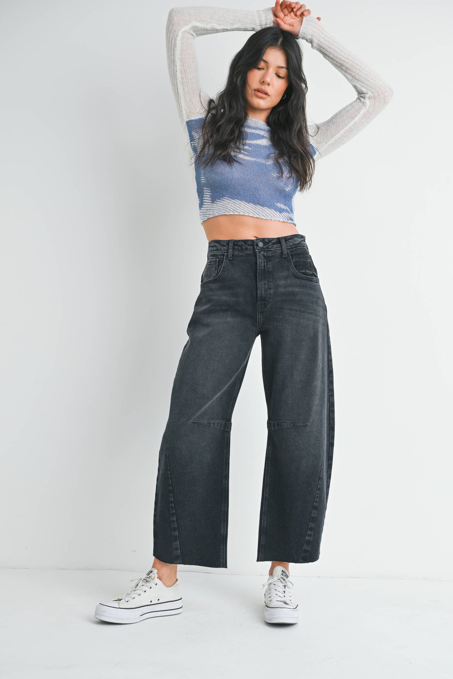 BP473J - WBLK - Barrel Jean w/ Seams