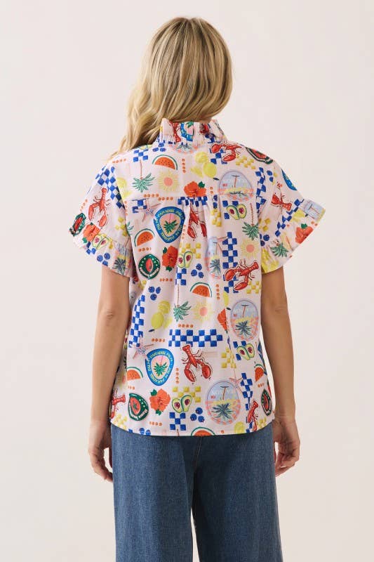 Printed Button-Front Blouse CT52642