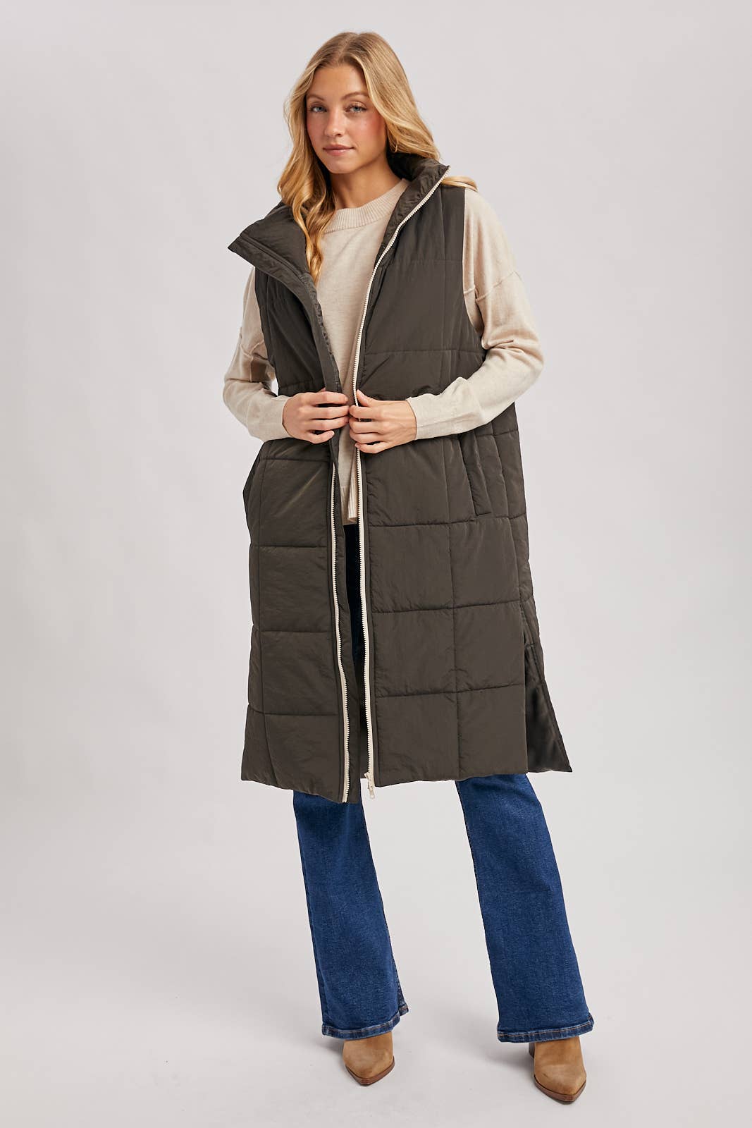 QUILTED LONGLINE PUFFER VEST