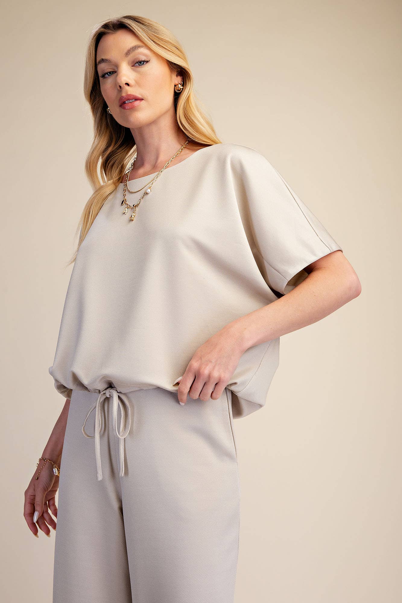 Round Neck Top Adjustable Tie Hem