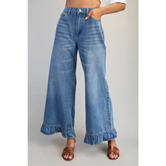 Mineral Washed Ruffle Hem Jeans