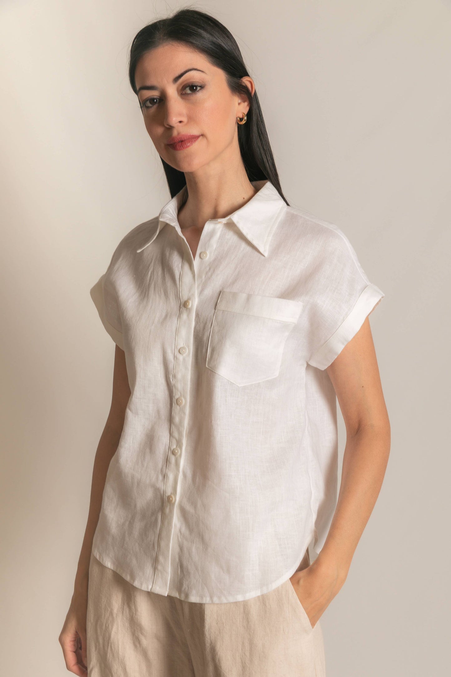 P.CILL Linen Relaxed Short Sleeve Button Up Shirt