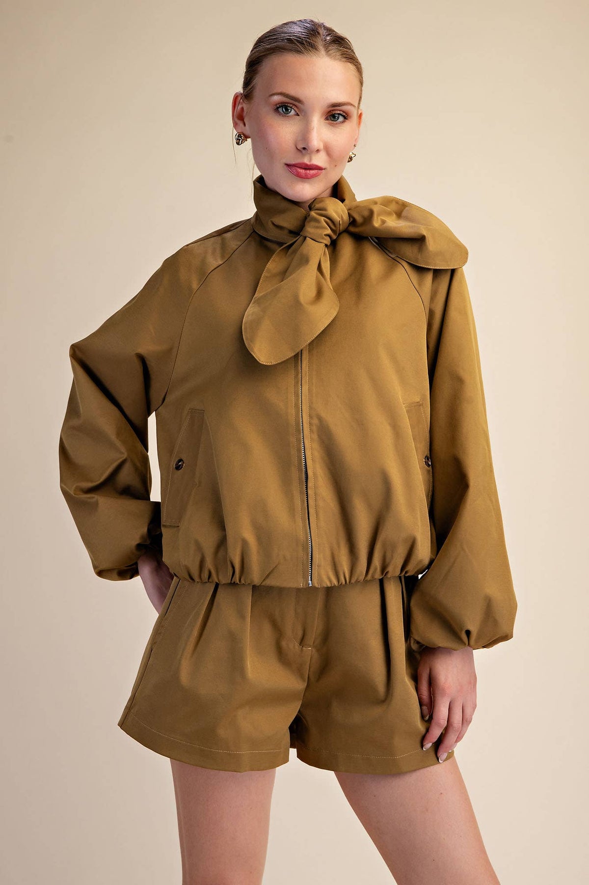 Scarf Collar Long Sleeve Puffy Jacket