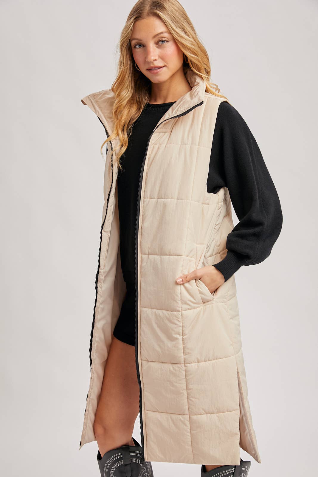 QUILTED LONGLINE PUFFER VEST