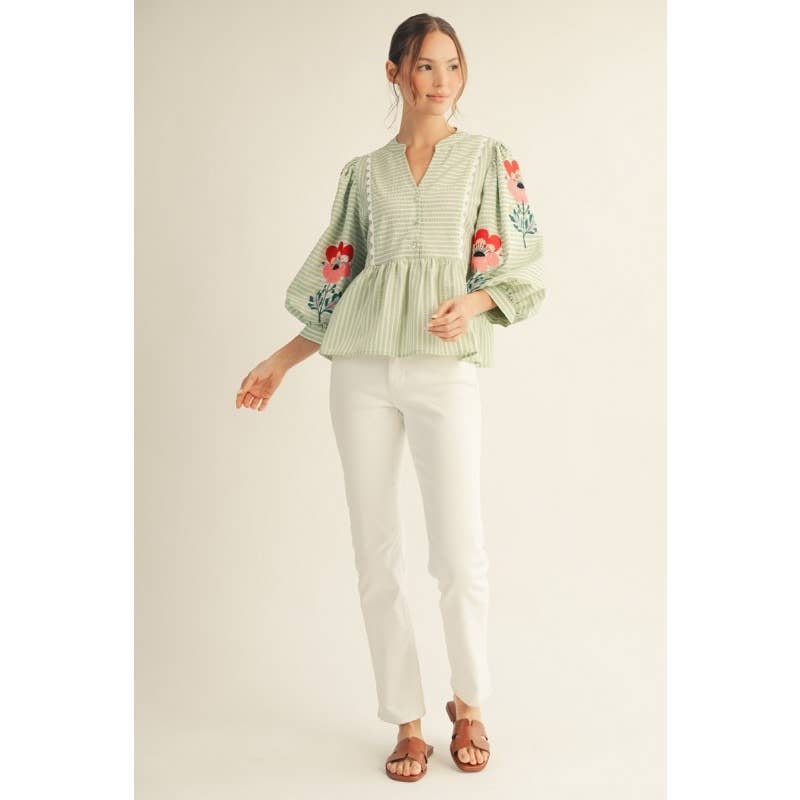 Embroidered Stripe Top