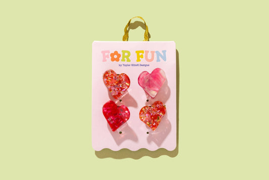 FOR FUN - Claw Hair Clip Set - Mini - Asst Hearts - 4 Pc Set