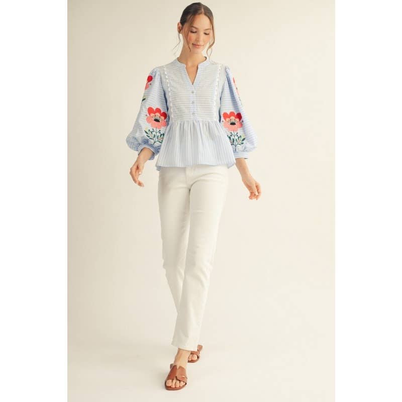 Embroidered Stripe Top