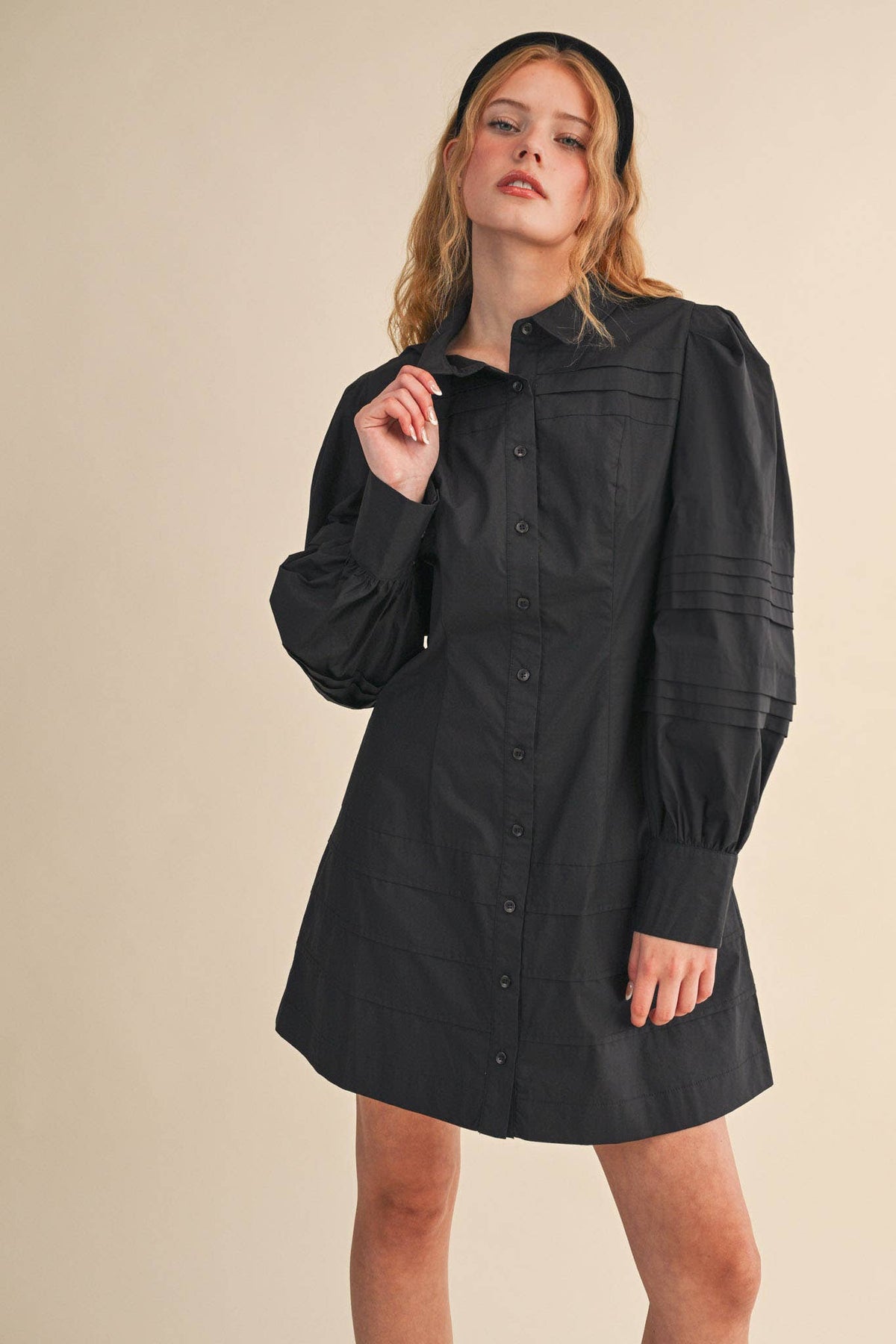 PIN TUCK DETAIL BUTTON DOWN MINI DRESS MDR4328