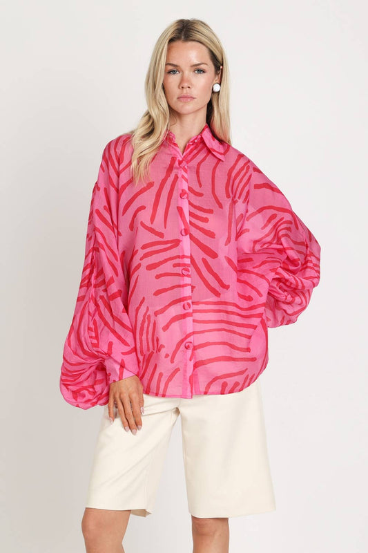 Abstract Print Sheer Dolman Blouse