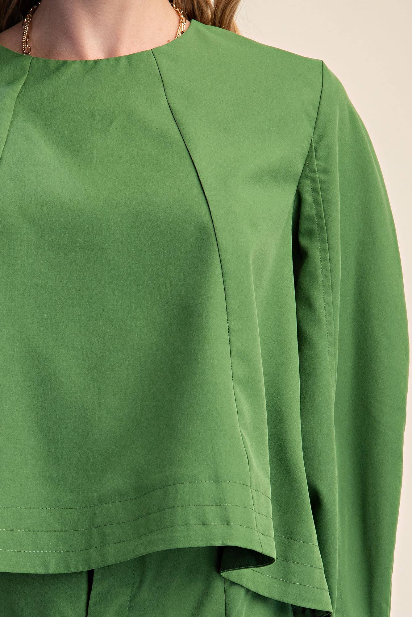 Volume Sleeve Crop Shirt Stitches Detail on Bottom Hem