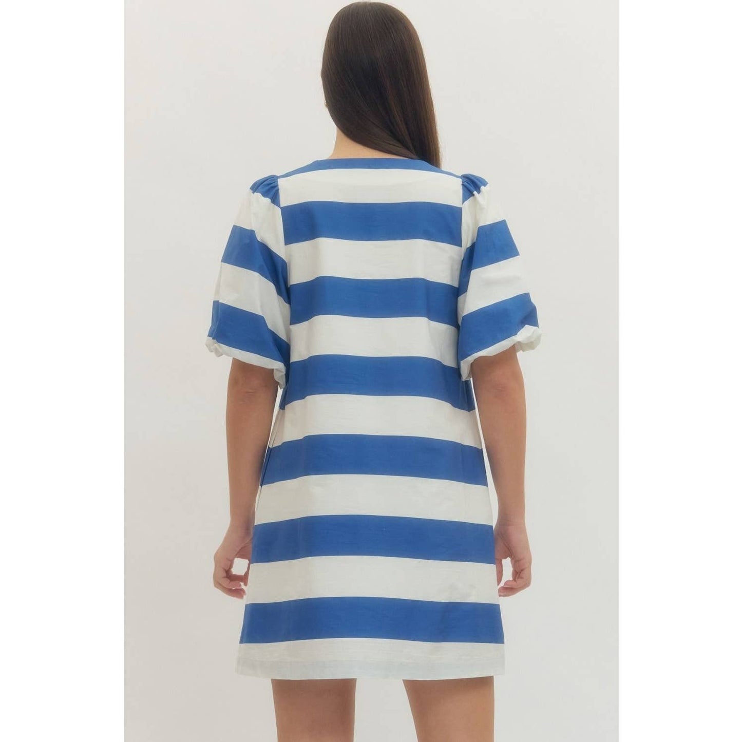 Bold stripe short puff sleeve mini dress