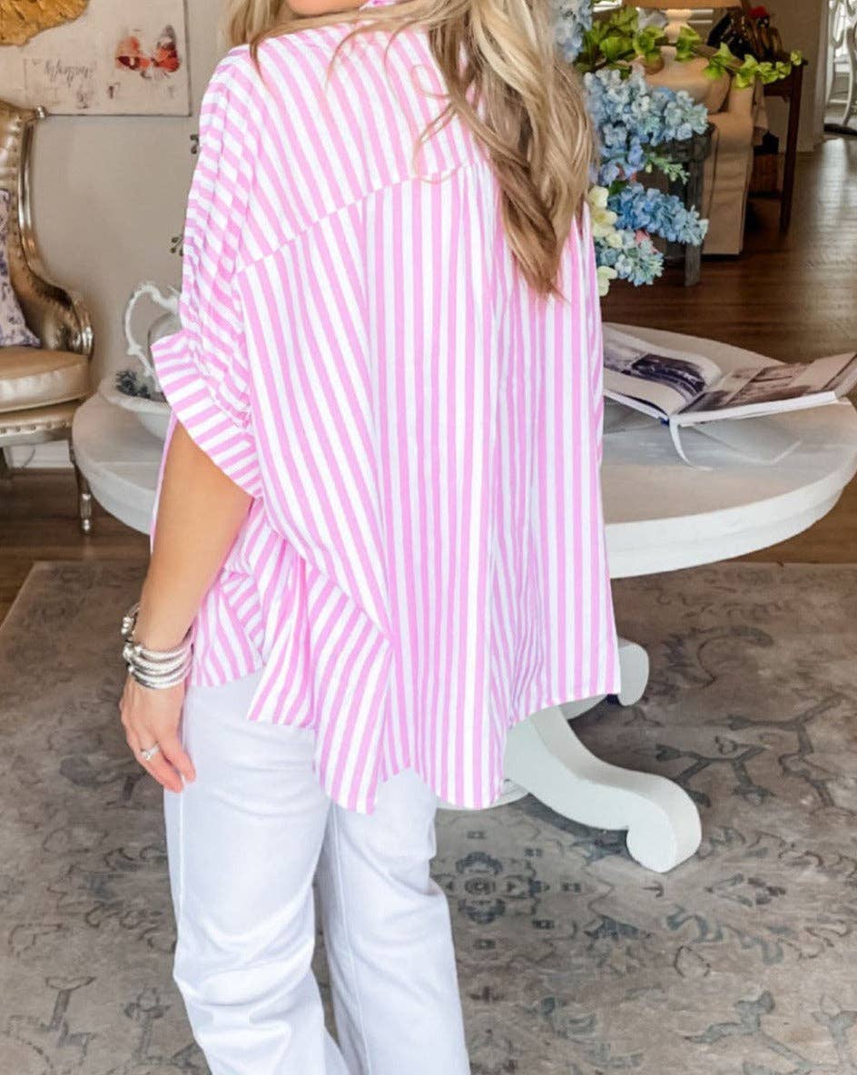 Stripe Dolman Sleeve Oversize Shirt