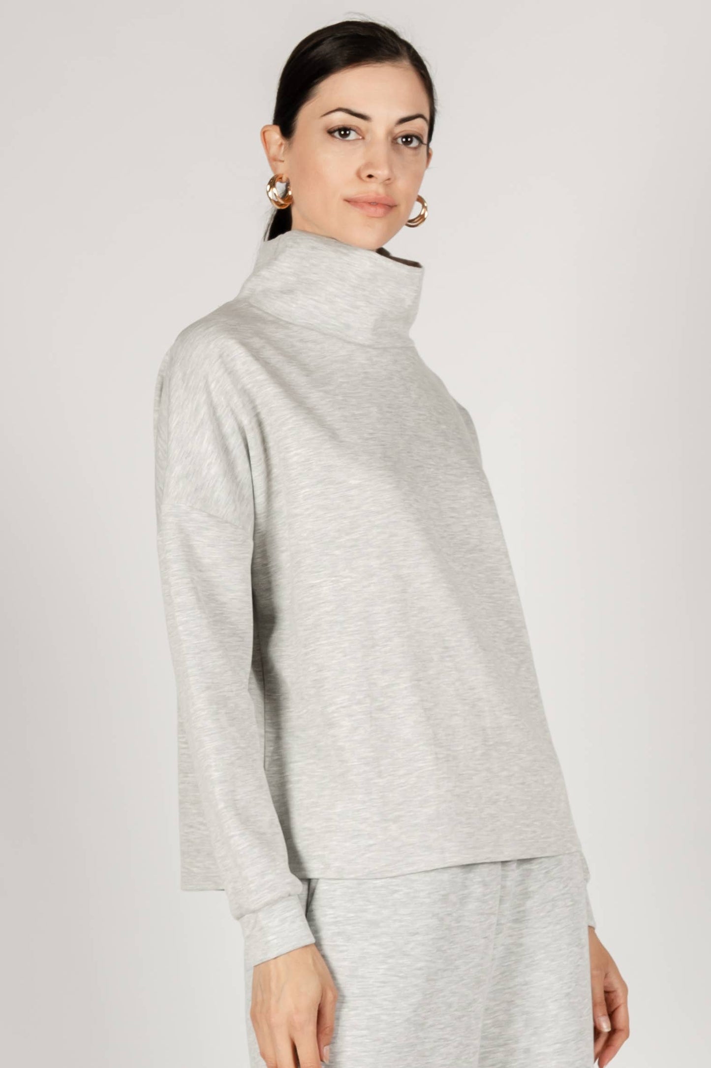 P. CILL Butter Modal Cowl Neck Long Sleeve Top