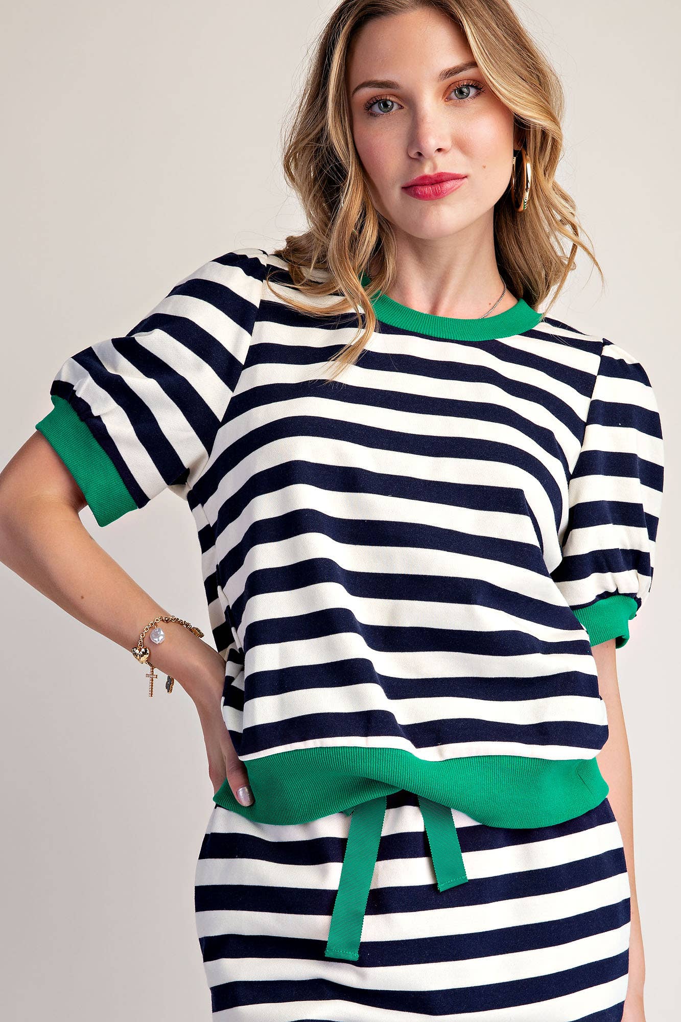 Stripe Sweatshirts Pullover Puff Sleeve
