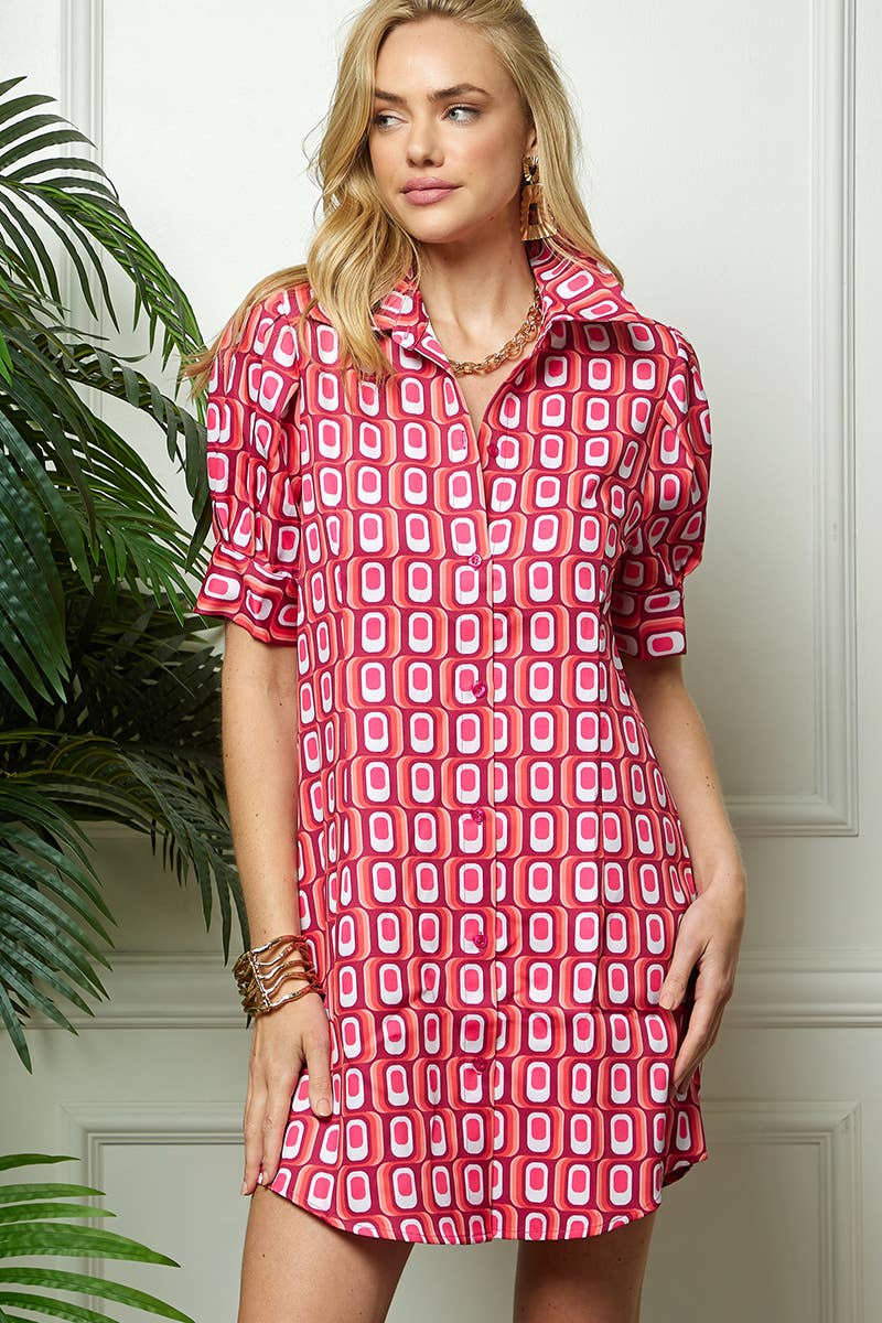 Print Button Down Dress