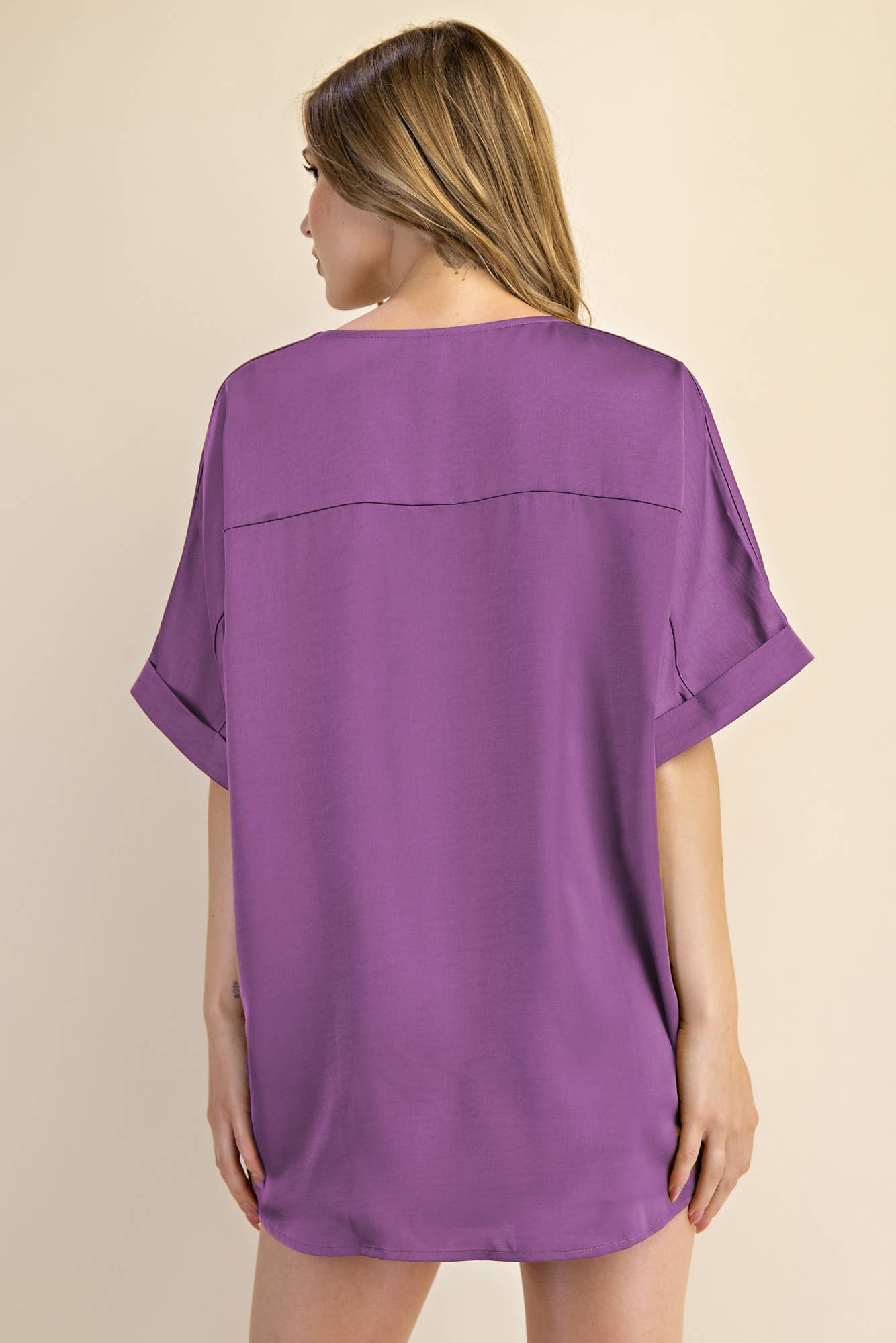 Pull Over Satin Blouse V-neck High Low