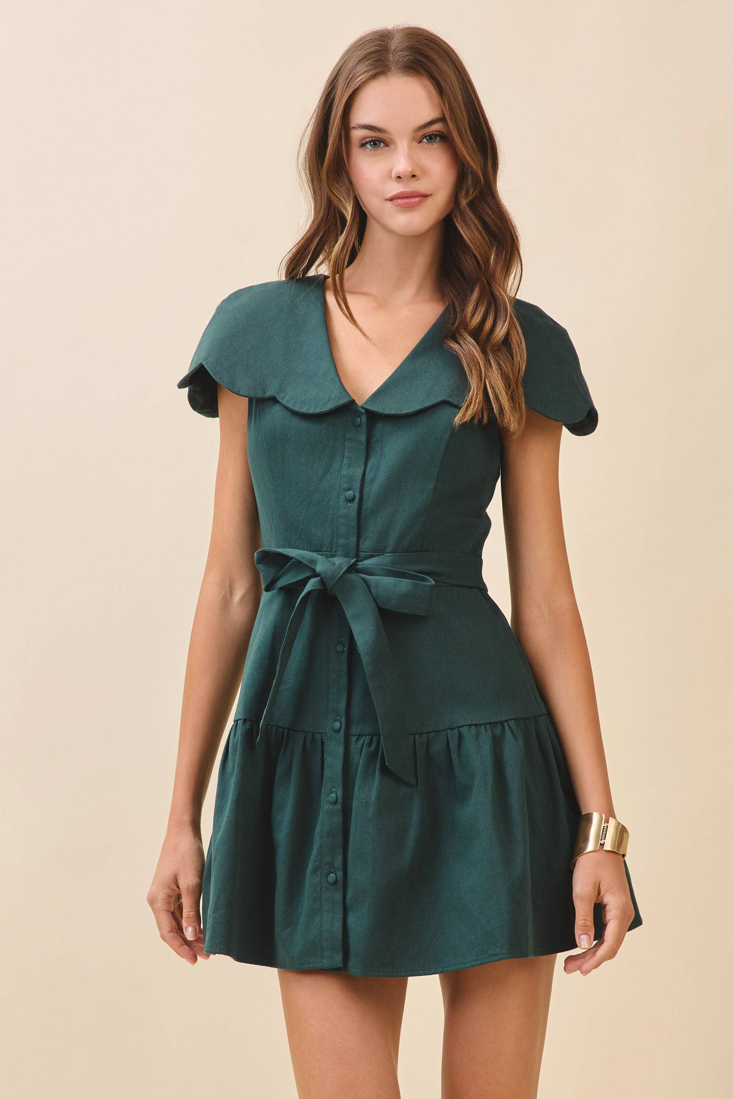 CD06011-Fit And Flare Oversized Scalloped Collar Dress