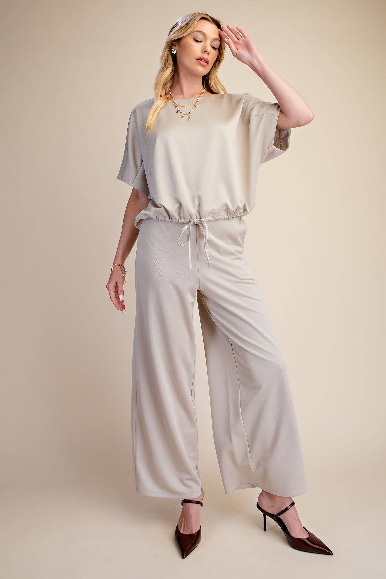Round Neck Top Adjustable Tie Hem