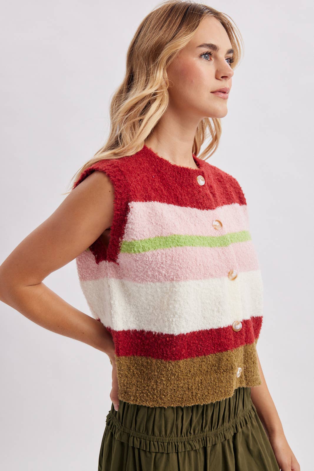 STRIPED MULTI COLOR FUZZY SWEATER VEST / WL26-13898