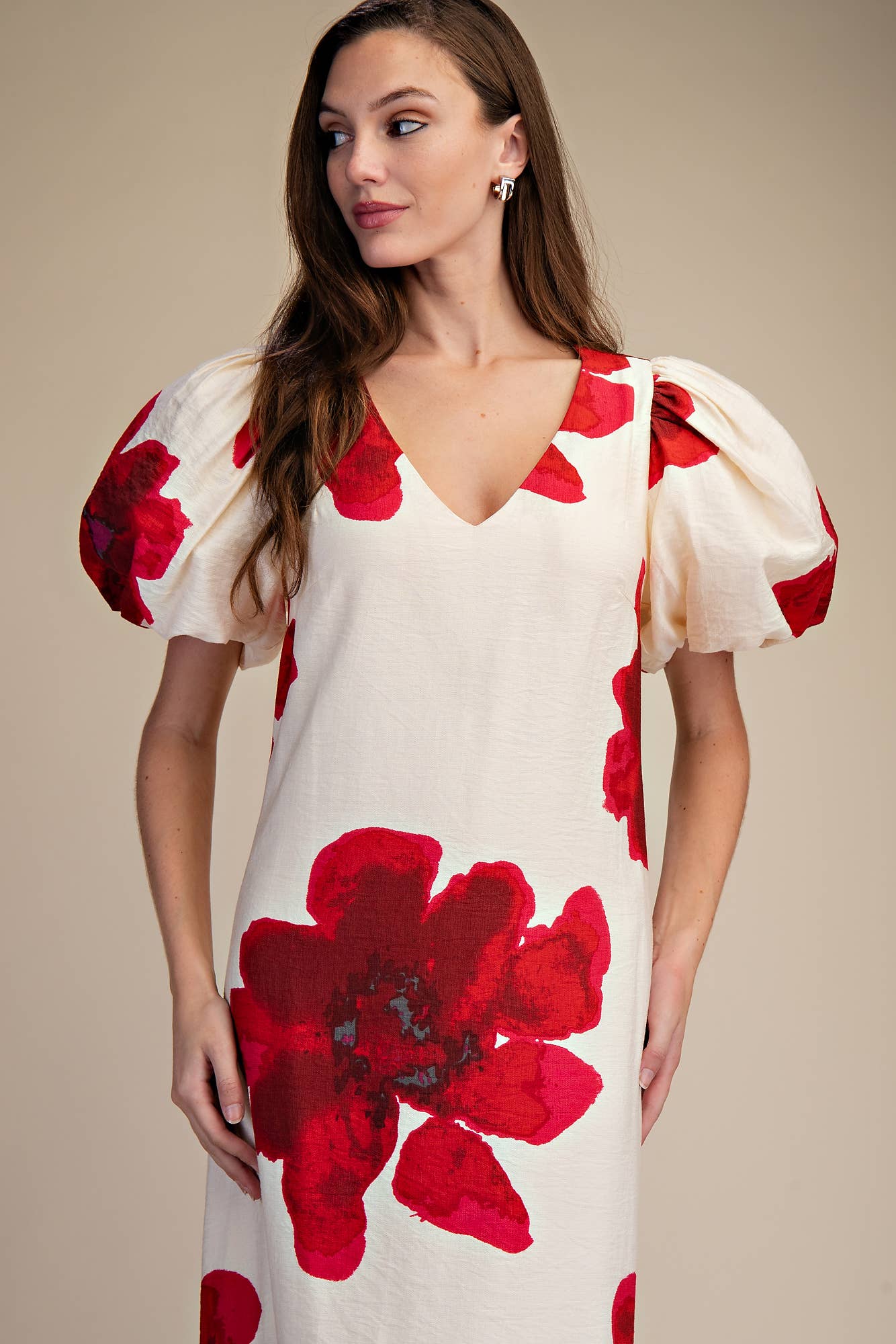 Puff-Sleeve A-Line Maxi Dress