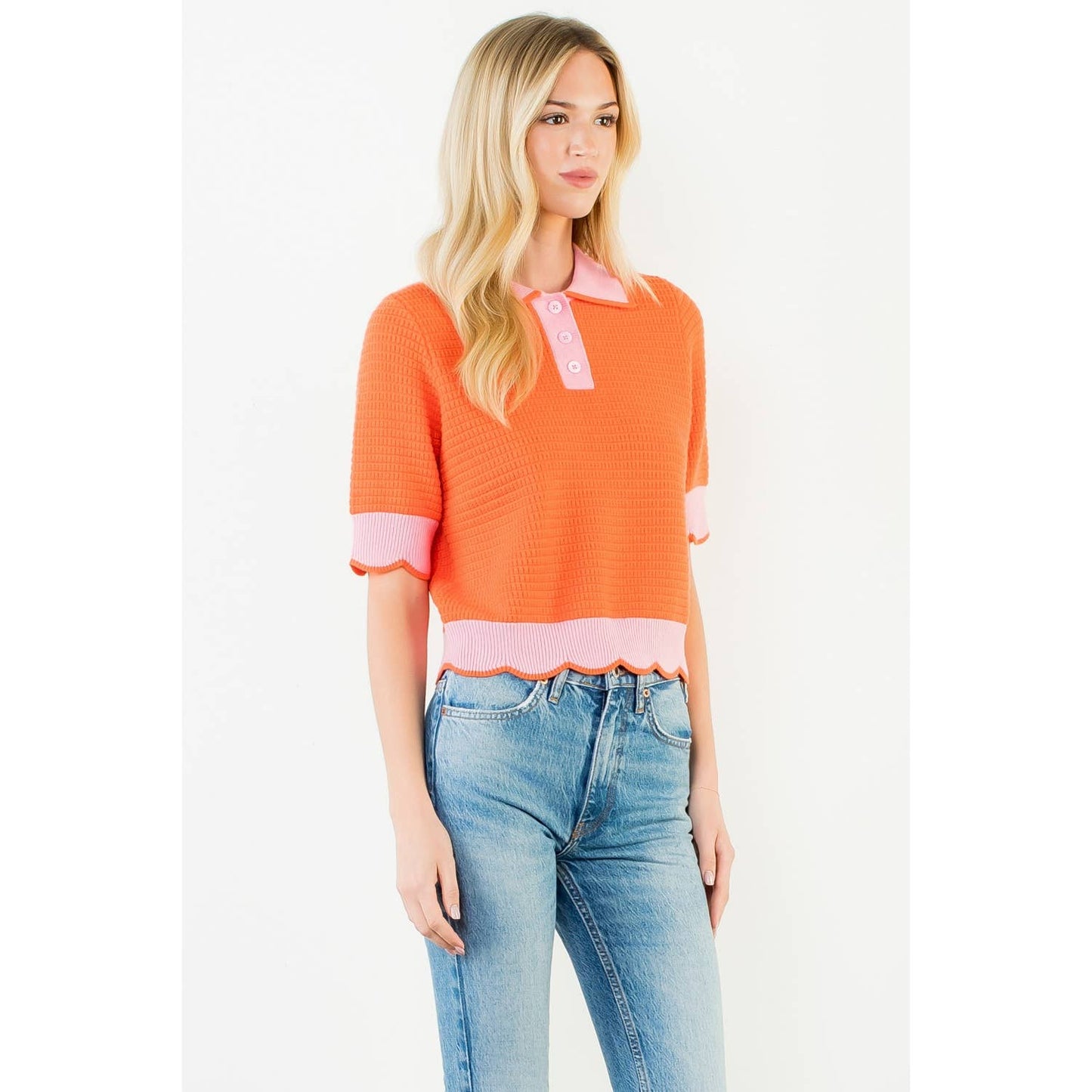 Collared Short Sleeve Knit Top