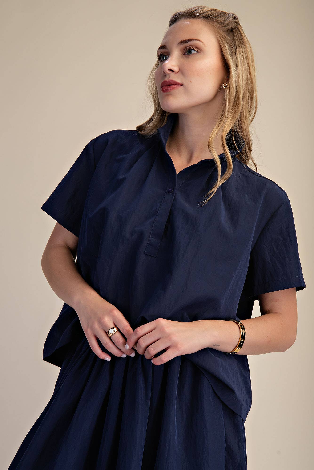 Stand Collar Short Sleeves Shirt