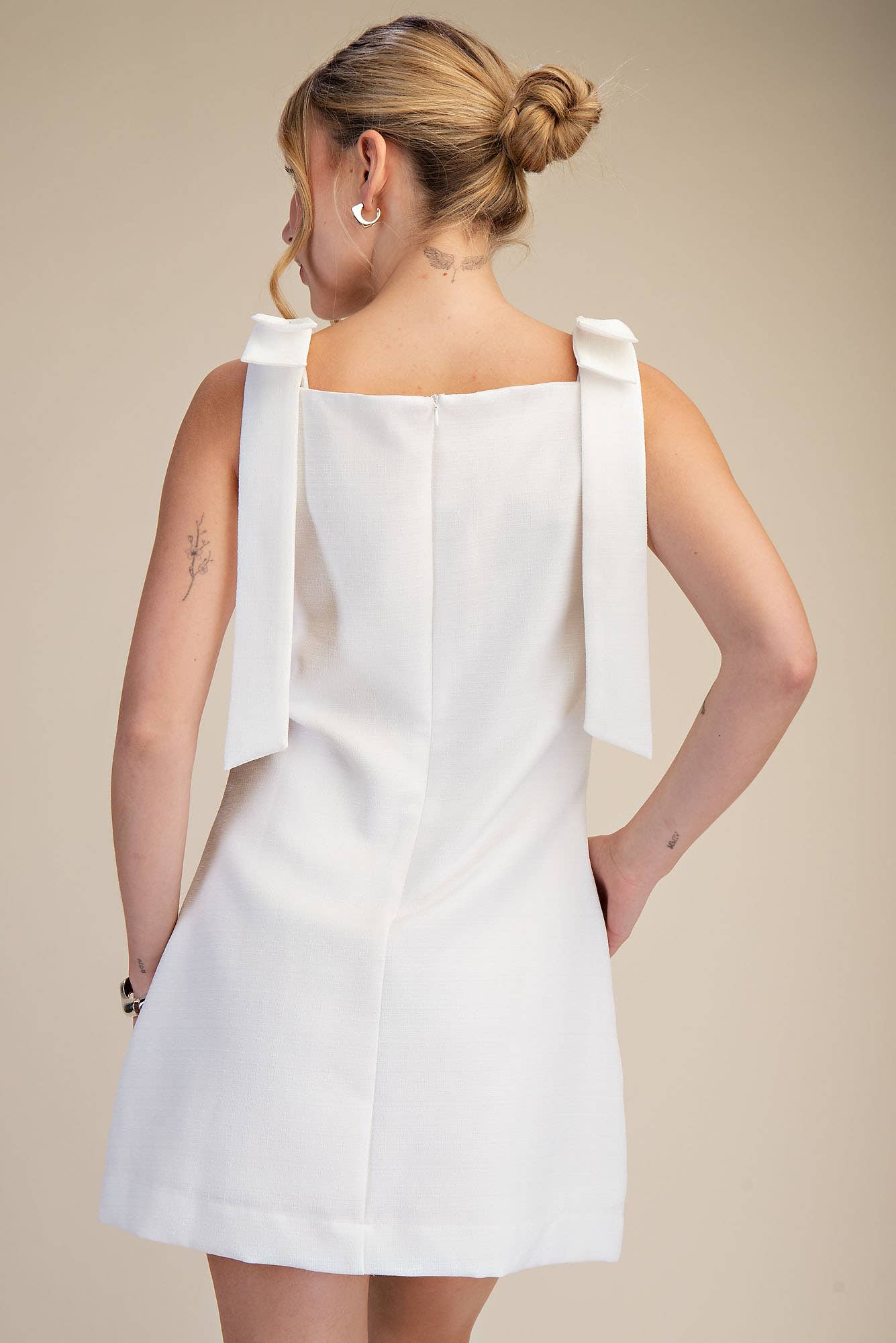 Straight Neckline Bow Mini Dress