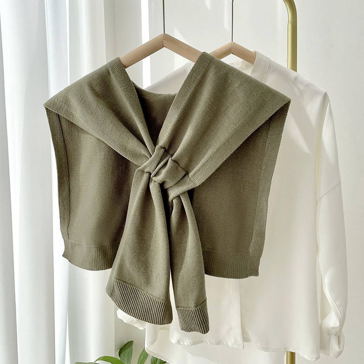 Solid Color Knitted Knotted Shawl–Casual & Cozy _CWASC0757