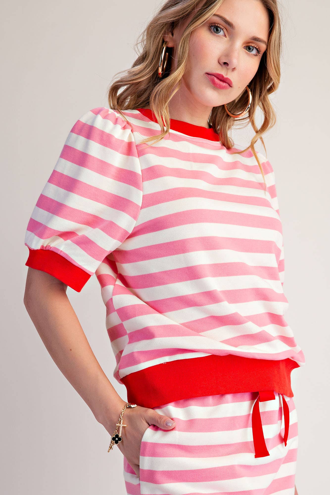 Stripe Sweatshirts Pullover Puff Sleeve
