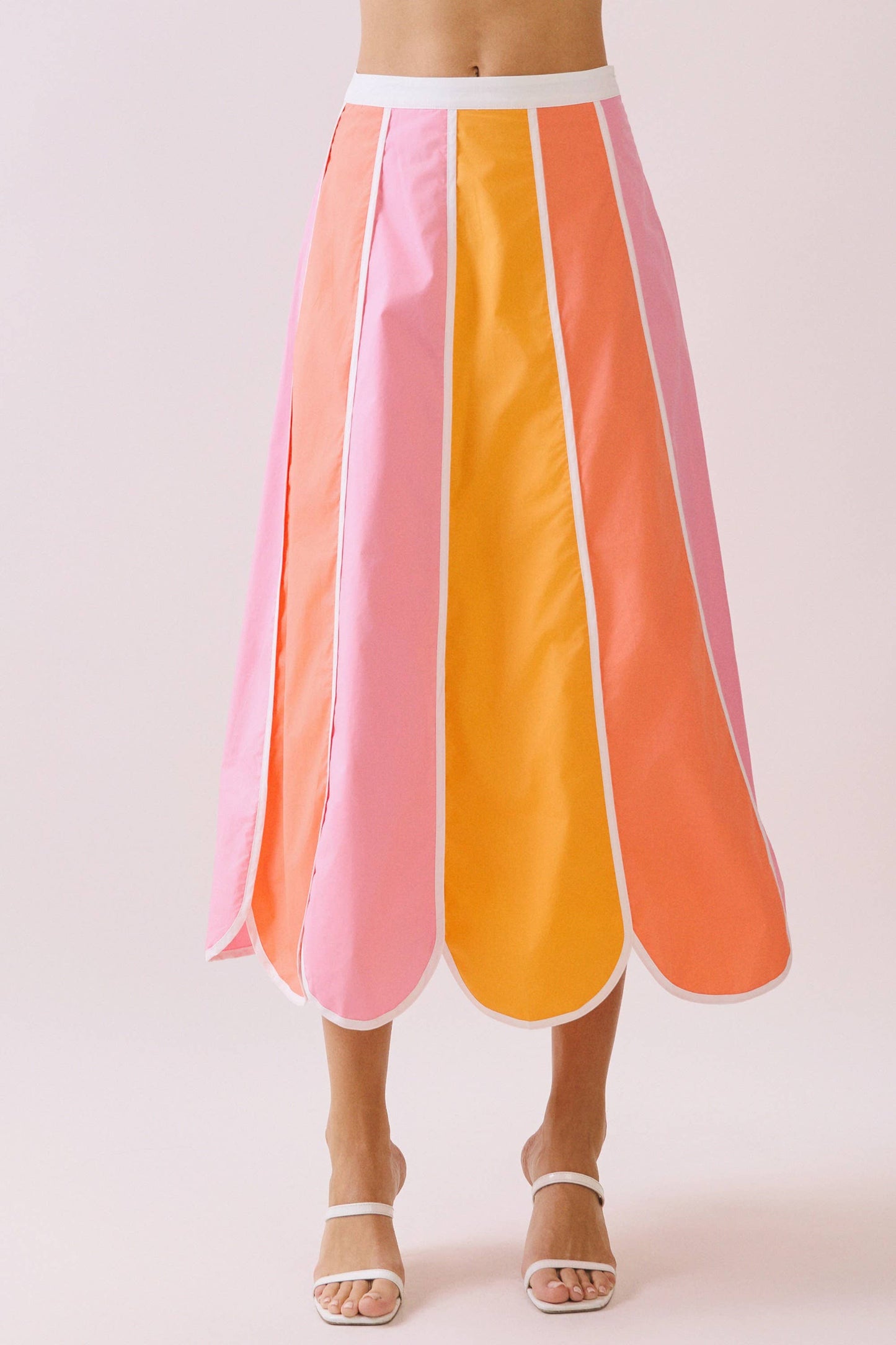 CS3960-Color Block Paneled Design A Line Midi Skirt