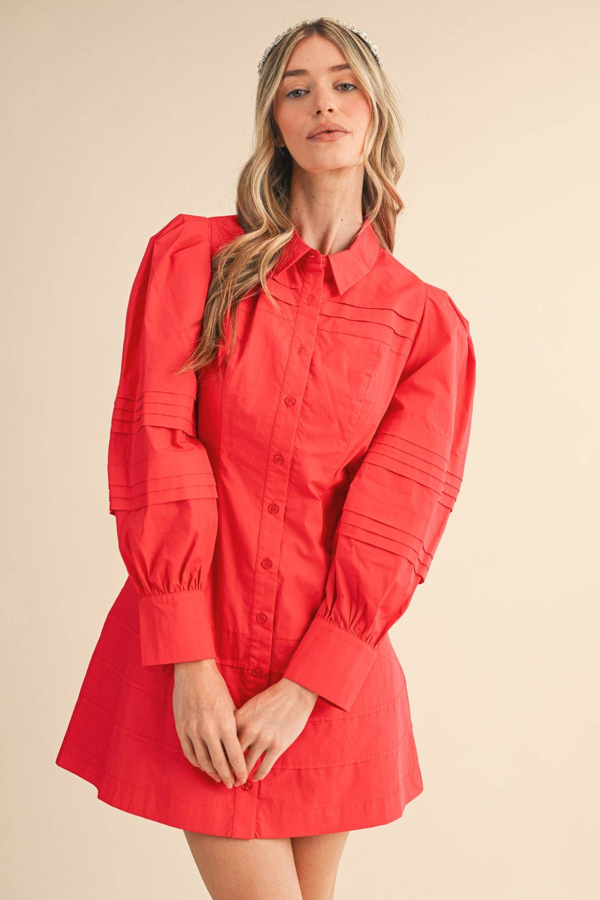 PIN TUCK DETAIL BUTTON DOWN MINI DRESS MDR4328